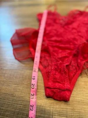 Lace Ruffle Red Teddy Bodysuit with Sheer Details thumbnail 7