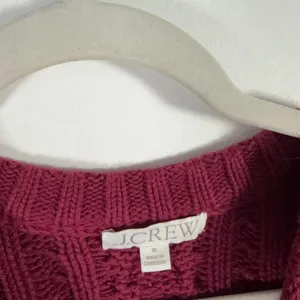 J Crew Cable Knit Crewneck Sweater 100% Cotton Vivid Mulberry Womens Medium thumbnail 4