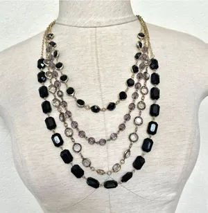 Gold tone multi strand beaded statement necklace thumbnail 1