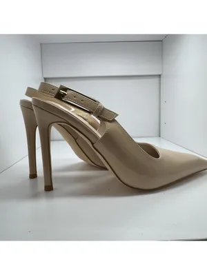 Elegant Nude Patent Leather Slingback Stiletto Heels Size 7.5 thumbnail 4