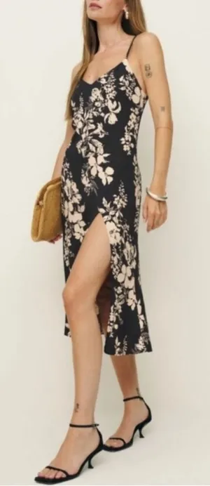 REFORMATION Black Floral Midi Crimini‎ Dress Size 0 thumbnail 1