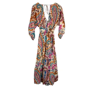 Zara Blogger Favorite Colorful Paisley Tiered Knotted Cotton Resort Midi Dress thumbnail 9