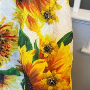 L'ATISTE Sunflower Paradise Mini Dress White Yellow Floral Embellished SZ Large thumbnail 5