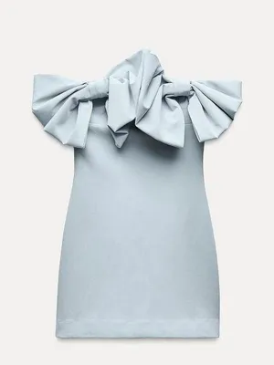 ZARA dress mini bow baby blue fitted bodycon party wedding thumbnail 15