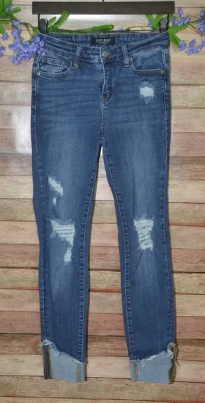 Judy Blue Skinny Jeans Ladies 3 26 Distressed Stretch Denim Pants Raw Cuffed Hem thumbnail 1
