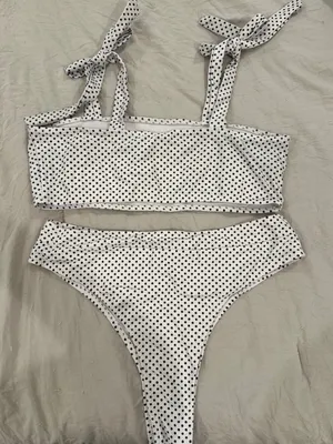 SHEIN White Polka Dot Tie-Shoulder Bikini Set thumbnail 2
