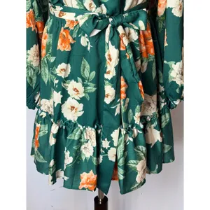 Baltic Born Tally Mini Dress Women XL Green NWT Floral Long Sleeve Ruffle Boho thumbnail 7