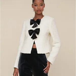 Avec Les Filles Ivory Cream Black Bow Cardigan Blazer NWT thumbnail 4