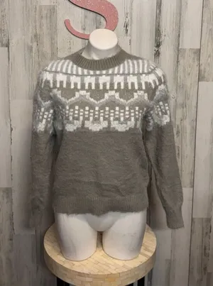 Grege Gray Fair Isle Knit Sweater Size S Cozy Winter Pullover thumbnail 1