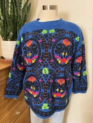 Vintage Western Connection Knit Sweater Boho Cowgirl Floral Statement Medium‎ thumbnail 1