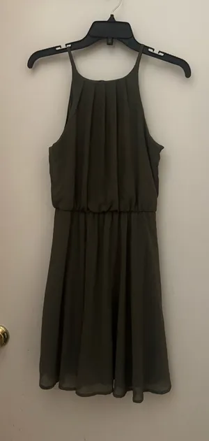 Blue Rain Olive Green Sleeveless Pleated Mini Dress thumbnail 1