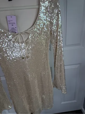 Wild Fable Champagne Sequin Mini Dress XS NWT Long Sleeve Party Holiday Glam thumbnail 4