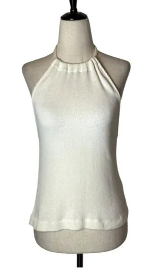 Oak + Fort Shirt Women Medium Ivory Ribbed Knit Tie Neck‎ Halter Top Streetwear thumbnail 1