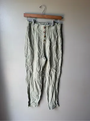 Women’s Small Sage Green Button Front Crinkle Pants thumbnail 2