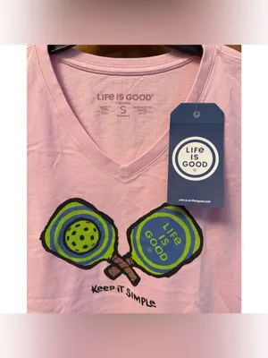 Life Is Good Pink V‑Neck Tee with Pickleball Graphic thumbnail 3