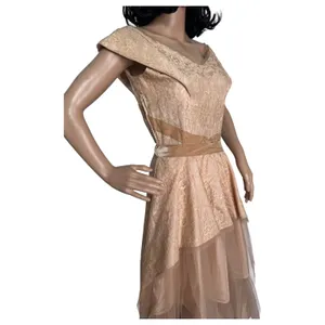 Vintage 1950s 1960s Handmade Champagne Lace Tulle Party Dress XS thumbnail 6