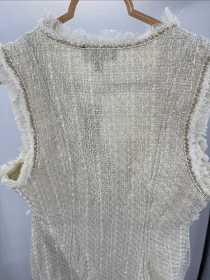Trixxi cream bouclé tweed double breasted metallic mini blazer vest dress fringe thumbnail 4