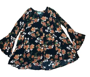 Umgee black‎ red floral tunic bell sleeves cottagecore sz XL thumbnail 1