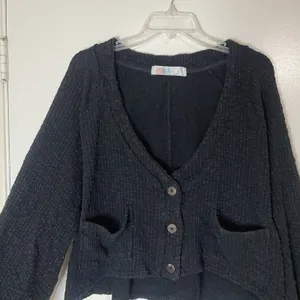 Free People FP beach fuzzy black oversized cardigan sweater size small thumbnail 3