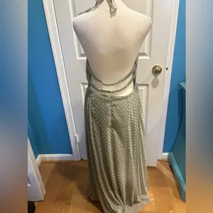 ASOS DESIGN fluffy dobby halter pleat pa maxi dress 8 gray prom wedding guest thumbnail 2