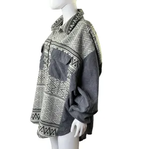 Davi‎ & Dani Womens 1XL Grey Aztec Corduroy Mixed Media Oversized Shacket Jacket thumbnail 8