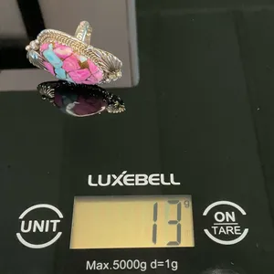 Sterling Silver 925 Adjustable ring. Cotton Candy Pink and Turquoise Stone Ring thumbnail 5