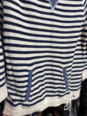 Lauren Ralph Lauren Navy Cream Striped Pullover Sweatshirt Drawstring Hem XS thumbnail 4