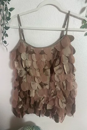 Brown Sequin Petal Camisole Tank Top Gold Size M thumbnail 1