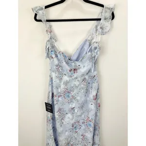 Lulus Delightful Direction Blue Floral Ruffled Tie-Strap Midi Dress Small NWT thumbnail 12