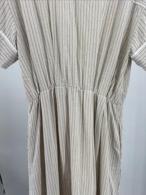 Tuckernuck Cream Black Striped Midi shirt dress linen blend classic neutral M thumbnail 10