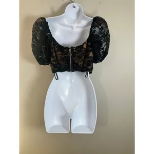 For Love & Lemons Rosalie Crop Top Black Floral Lace Puff Sleeve Bustier M NWOT thumbnail 6