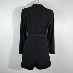 Black Blazer Style Belted Waist Long Sleeve Romper Jumpsuit Size 2 Business thumbnail 5