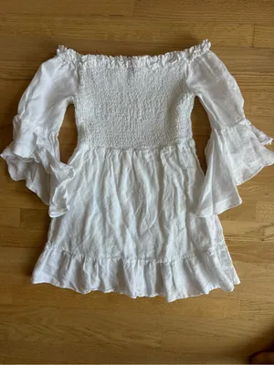 Dance & Marvel White Off-Shoulder Smocked Tunic with Ruffle Sleeves thumbnail 5