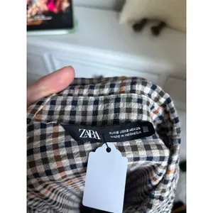 Plaid Mini Shirt Dress Gingham Ruffle Hem Button Down Long Sleeve Tiered Casual thumbnail 7