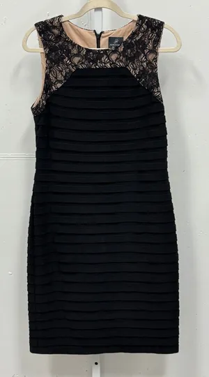 Adrianna Papell Tiered Ribbon Lace‎ Sheath Dress Size 12 Sleeveless Cocktail Blk thumbnail 1