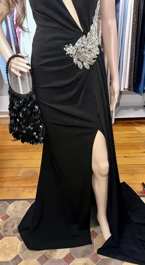 PromGirl Black With Silver Detailed Beading Prom Dress thumbnail 4