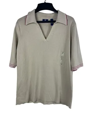 Vintage 2001 GAP Polo Tennis Knit Sweater XL Beige Short Sleeve Preppy Y2K NWT thumbnail 1