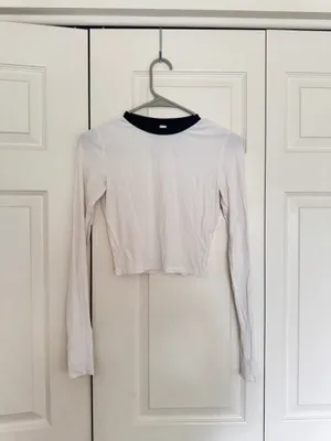 Skims white ribbed longsleeve blue collar soft fitted top thumbnail 3