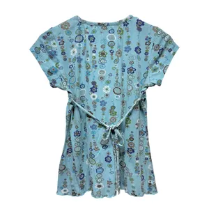Y2K Babydoll Top XS Floral Milkmaid Boho Fairy Grunge Blue Coquette Short Sleeve thumbnail 2