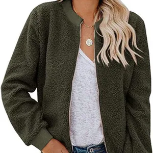 Womens‎ Mirol Sherpa Fleece bomber Faux Fuzzy Size Large Army Green Jacket thumbnail 1