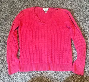 Talbots Pink‎ Cable Knit V Neck Sweater Women's Size Small Pima Cotton thumbnail 1