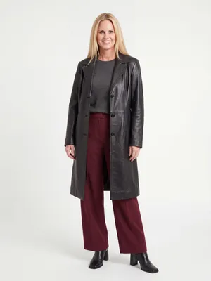 vintage Y2K 90s Anne Klein Midi Leather Trench Coat Matrix classic Mobwife thumbnail 9