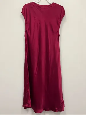 Women's 100% silk SilkSilky Satin A-Line Dress in Deep Magenta size L thumbnail 3
