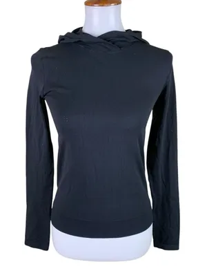 Athleta Black Seamless Hooded Performance Top Long‎ Sleeve Activewear Hoodie S thumbnail 1