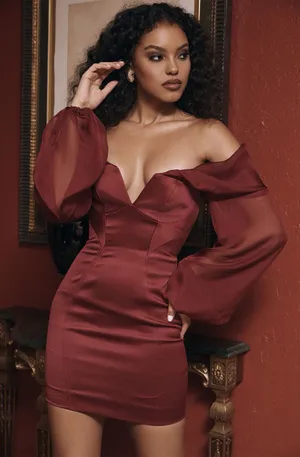 House Of CB Olivia Wine Mini Dress thumbnail 1