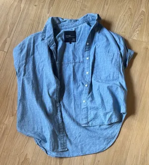 Zara Light Blue Denim Button-Down Shirt thumbnail 1
