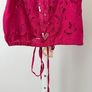 Free People S Pink Embroidered Lace‎ Halter Top Bali Boho Cami Cottage Peasant thumbnail 3