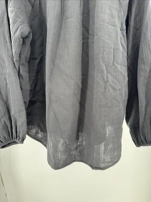 Quince 100% Organic Cotton Gauze Peasant Blouse M black boho casual work neutral thumbnail 10