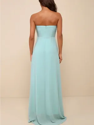 Lulu’s Splendid Aura Sage Green Chiffon Pleated Strapless Maxi Dress Size L thumbnail 2