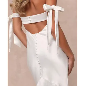 NEW Lulus Lux Bridal Eternally Loved Cutout Satin Off-the-Shoulder Wedding Dress thumbnail 3